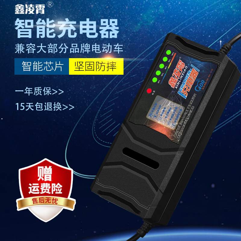 腾羚自动关机智能电动车充电器8VH0V20H72V30T孔通用