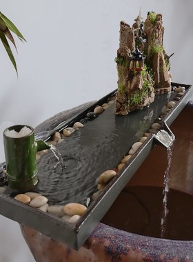 陶瓷鱼缸流水摆件循环过滤养鱼大型石磨假山喷泉庭院水景造景