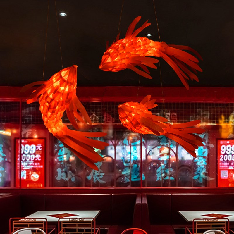 中式餐厅鱼形吊灯酒店宴会厅饭店大厅创意装饰飞鱼造型火锅店灯具