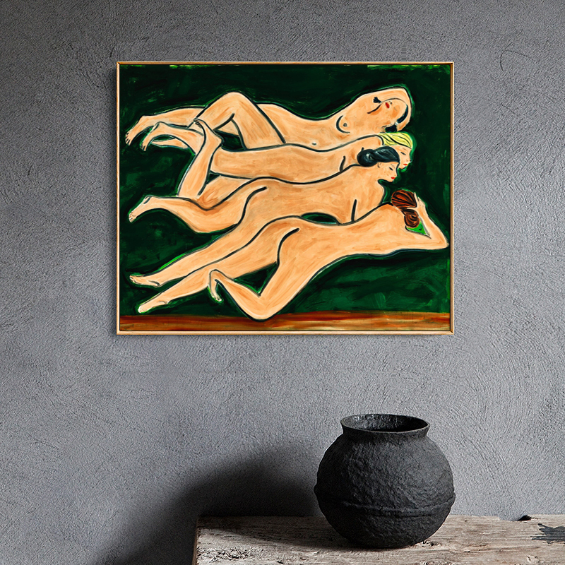 常玉装饰画 红毯双美 名画中式现代风格法式轻奢挂画客厅玄关卧室图片