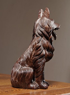 黑檀木雕狼狗实木雕刻十二生肖狗家居客厅办公玄关装饰工艺品
