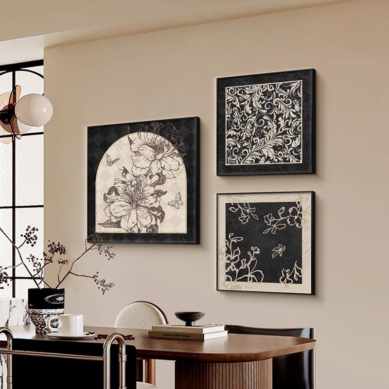 法式小众客厅沙发j装饰画复古中古餐厅背景墙挂画2024新款组合壁图片