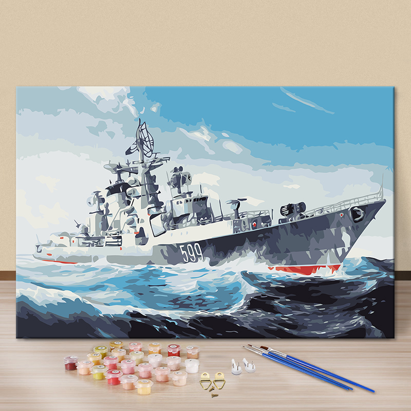 飞机军舰坦克数字油画diy军事迷手工简单填色填充客厅宿舍装饰画图片