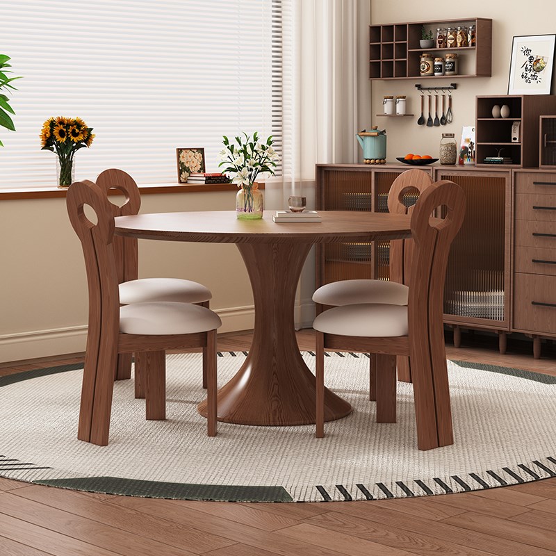 白蜡木1米胡桃色小圆桌小蛮腰实木餐桌洽谈桌家用小户型圆形饭桌