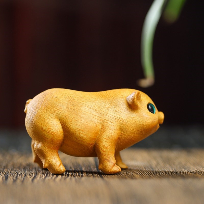 黄杨木雕福猪创意雕刻工艺品文玩把玩手把件可爱生肖猪小动物摆件