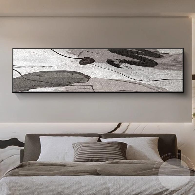 简约现代卧室床头装饰画黑白抽象肌理感挂画酒店房间主卧客厅壁画图片