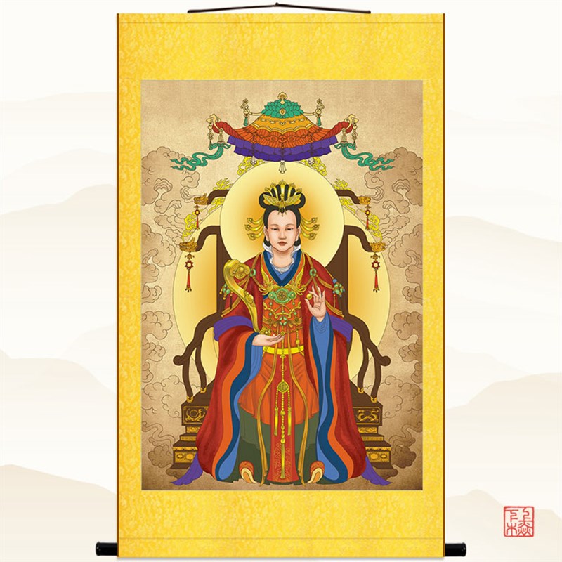 西王母瑶池金母挂画 王母娘娘神像画 绢布卷轴画 可来图定制定做