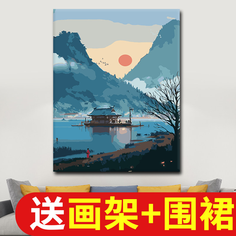 数字油画diy自绘填色画月夜数字油彩画消磨时间的手工画画diy创意
