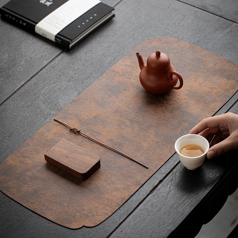 禅意干泡茶席新中式一人垫子仿皮革E桌旗高端家用轻奢防水茶巾桌
