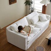 侘寂原木风亚麻布沙发小户型双三人法式 奶油客厅棉麻全拆洗沙发软