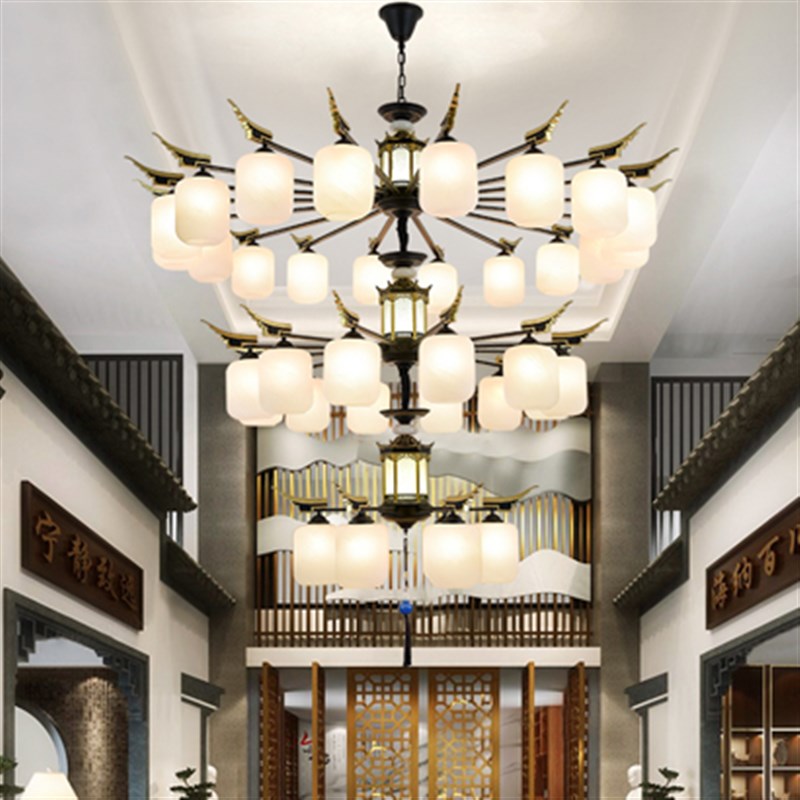 别墅大灯新中式复式楼大吊灯三层客E厅中国风挑空跃层楼中楼长吊