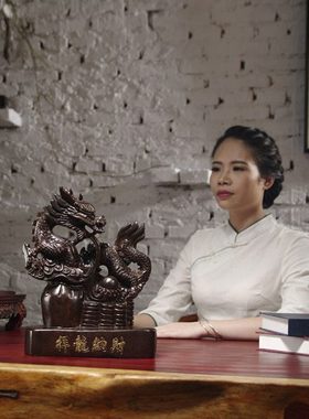 黑檀木雕龙摆件十二生肖龙家居实木质雕刻玄关办公装饰红木工艺品