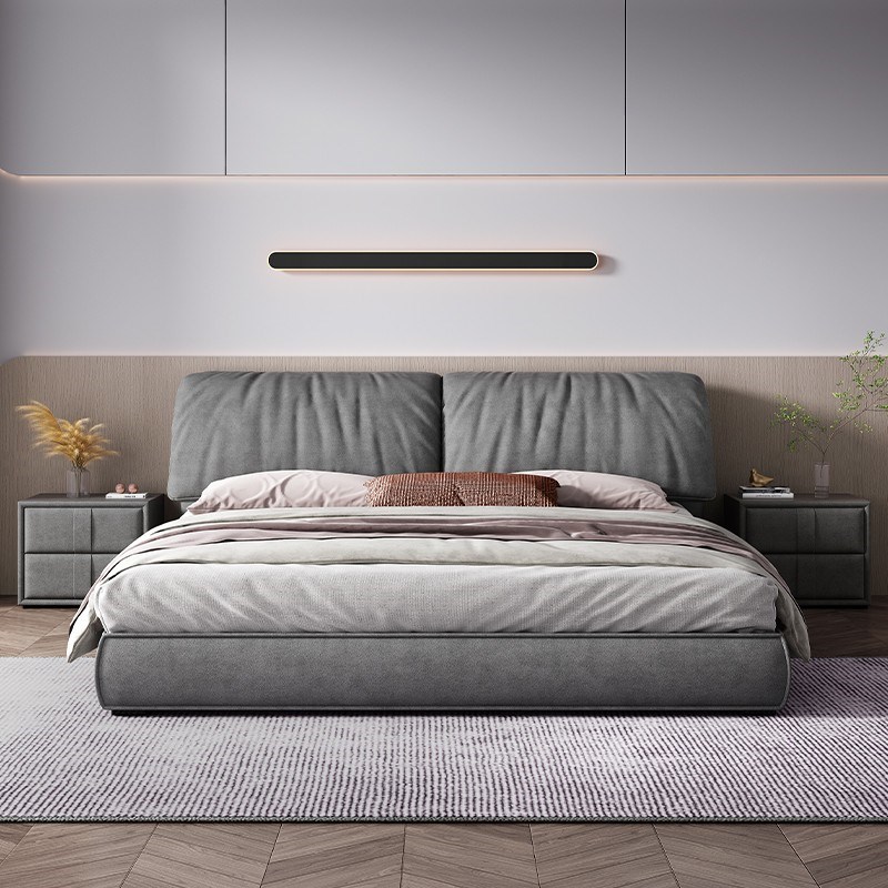 意式极简大c象耳朵科技布艺床现代简约主卧高端大气2米x2米2双人