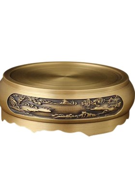 黄铜百福铜米缸底座黄铜底山水底座中式复古家居小铜器工艺品