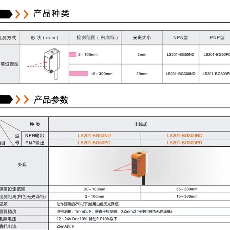 华怡丰LS201-BG300ND/BG50ND背景抑制光电传感器旋钮方形光电开关