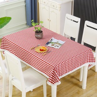 客厅茶几桌布防水防油防烫长方园形棉麻格子麻将餐桌野餐方桌布艺
