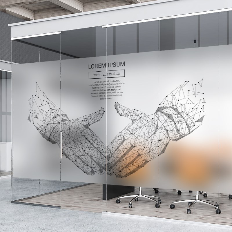 办公室装饰玻璃贴纸防窥视公司会议室文化墙隔断静电磨砂贴膜