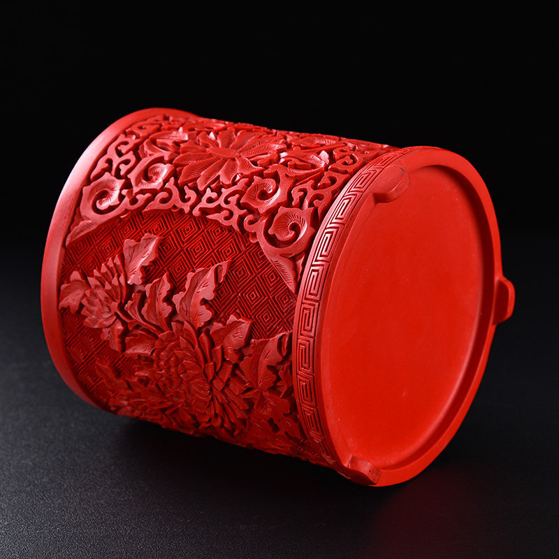 扬州漆器厂脱胎剔红雕漆大笔筒办公用品桌面创意复古礼品,特色手工艺,漆器,淘宝优惠券,粉丝福利购,淘宝优惠卷