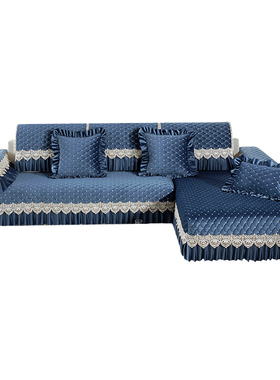 毛绒沙发垫紫色布艺四季通用防滑坐垫扶手靠背巾罩全包沙发