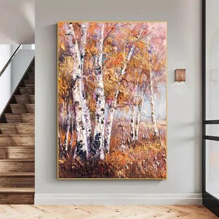 大芬村纯手绘油画抽象白桦林风景客厅装饰画玄关走廊肌理立体挂画