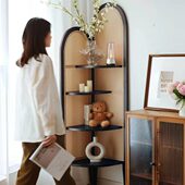 原实木藤编转角墙边三角落地置物架客厅沙发边隔断屏风收纳书柜子