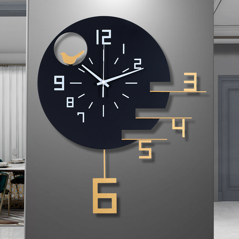 现代简约挂钟客厅家用时尚挂墙摆钟个性H创意艺术静音轻奢装饰钟