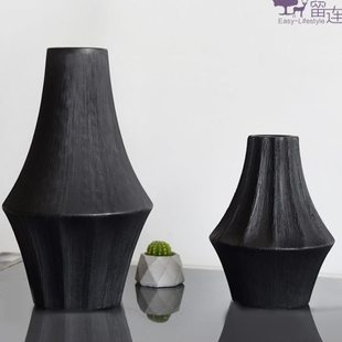 黑银金属色意式轻奢高级感花瓶玄关电视柜酒柜艺术摆件装饰工艺品