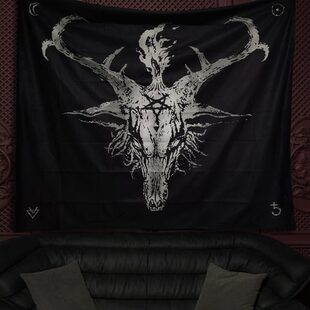 坏血统原创哥特暗黑撒旦背景布山羊骷髅装饰原创摇滚纹身乐队挂布