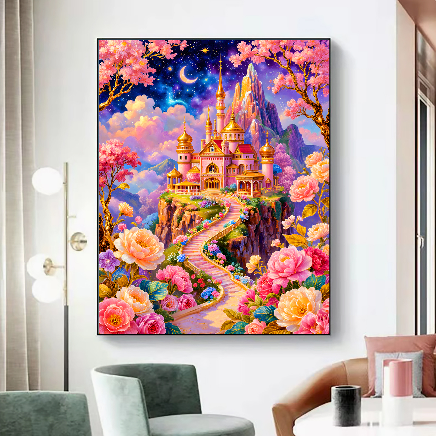 新款点图钻石画满钻城堡系列客厅卧室鲜花城堡手工DIY贴钻装饰画