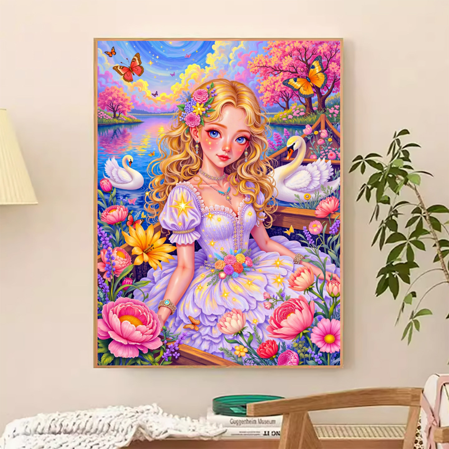 【花田错】新款点图钻石画满钻春日少女卧室天鹅湖风景客厅装饰画,居家布艺,钻石绣,淘宝优惠券,粉丝福利购,淘宝优惠卷