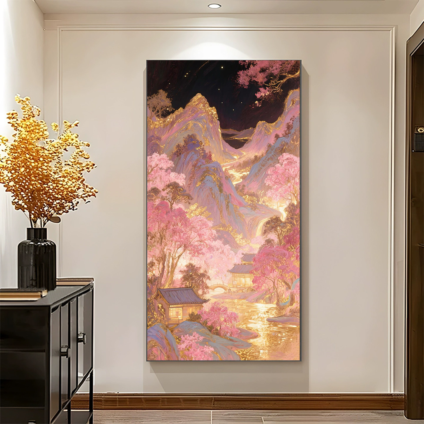 【花田错】钻石画满钻粉色江山玄关背景山水画手工贴钻装饰画