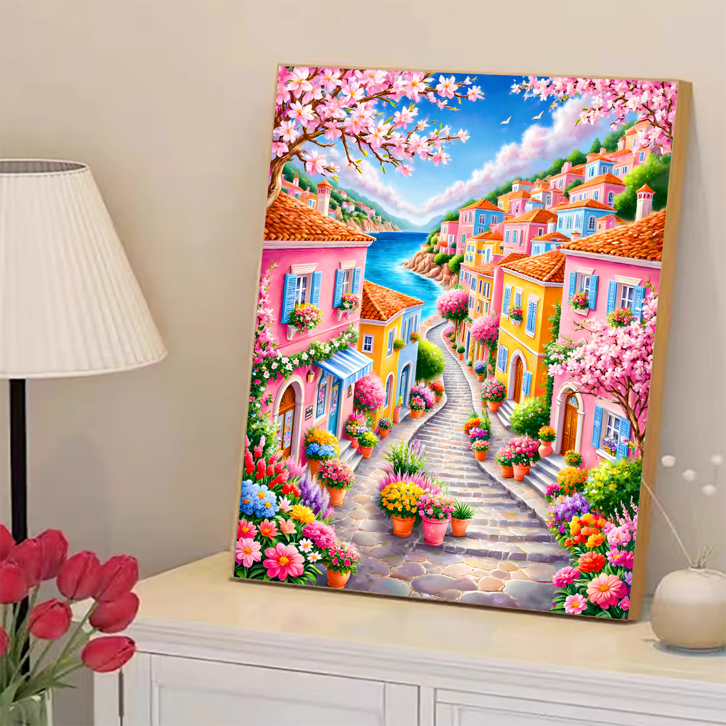 【花田错】5D钻石画风景小镇满钻樱花房子客厅卧室手工装饰钻石绣,居家布艺,钻石绣,淘宝优惠券,粉丝福利购,淘宝优惠卷