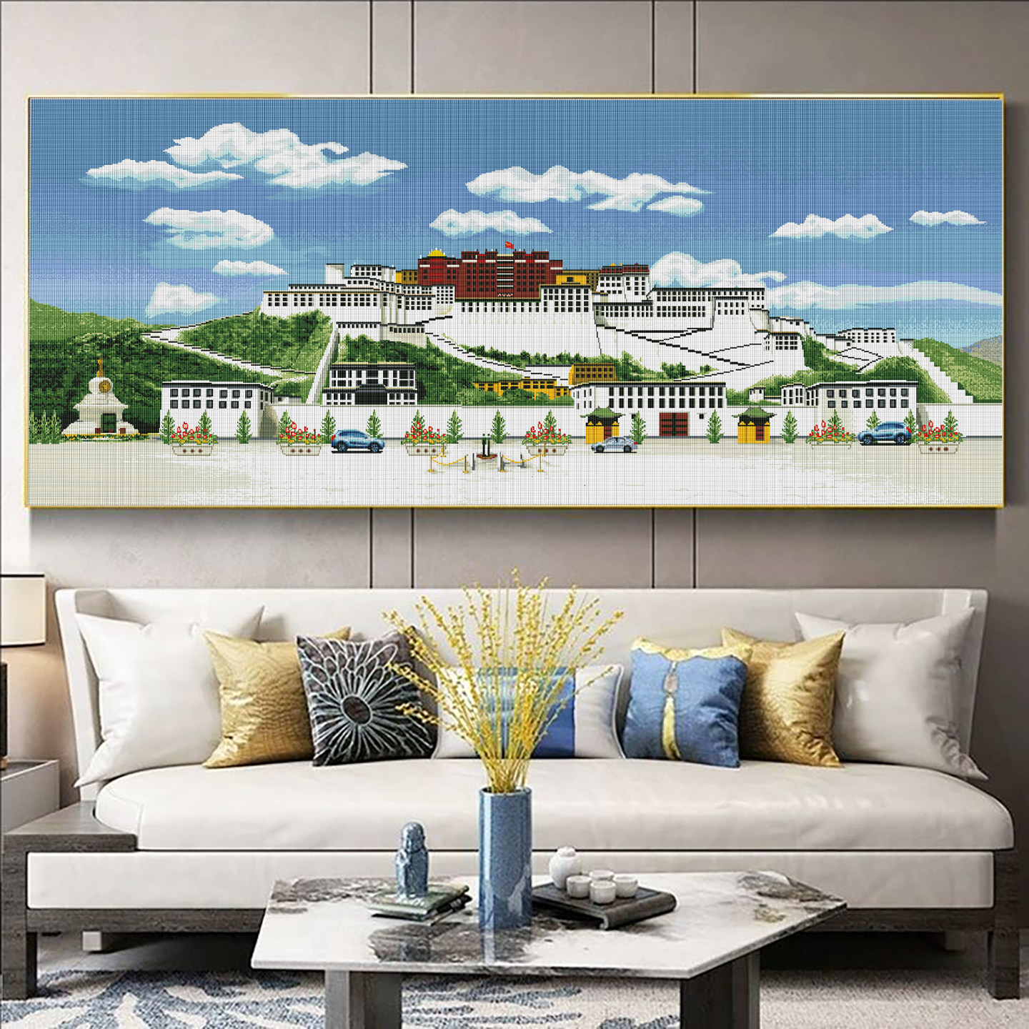 【花田错】新款钻石画布达拉宫满钻客厅沙发背景墙手工点贴装饰画