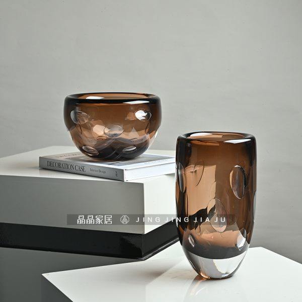 简约家居桌面琥珀色玻璃花器样板间餐厅台面装饰花瓶客厅摆件花器,家居饰品,花瓶,淘宝优惠券,粉丝福利购,淘宝优惠卷