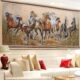 蒙古纯羊毛客厅沙发背景墙简约现代风景八骏图装 饰画成品挂毯壁毯