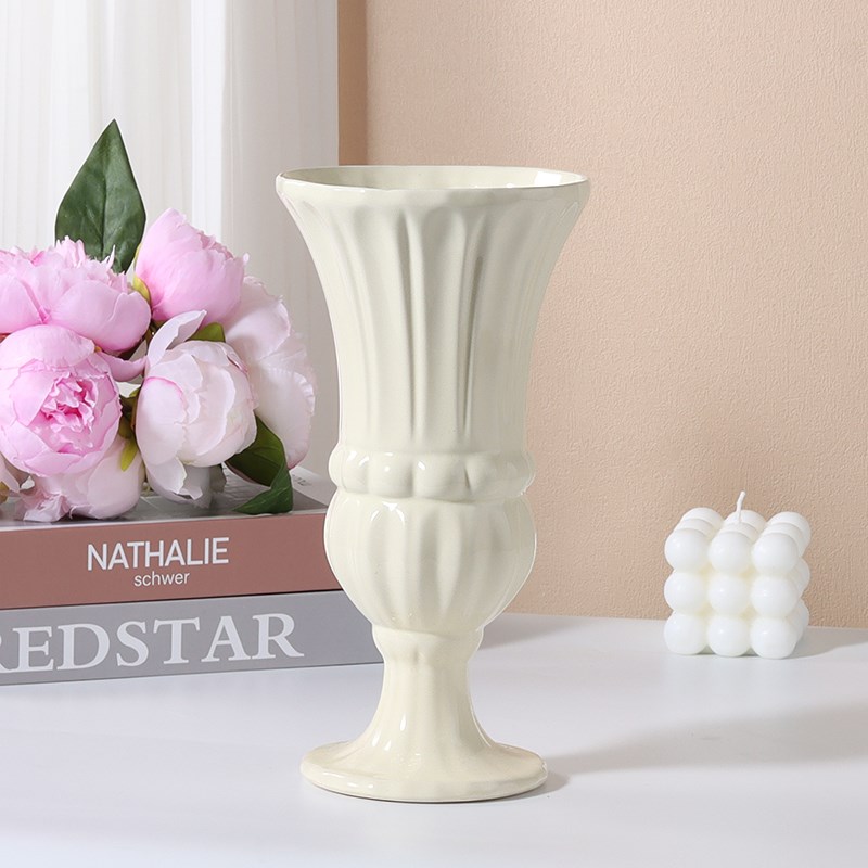 浮雕宽口法式奶油陶瓷花瓶鲜花水培客厅电视N柜摆件餐桌花插装饰