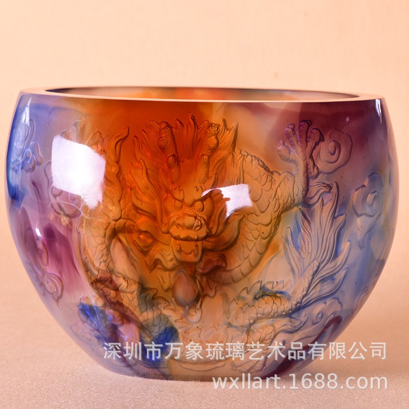 琉璃龙聚宝盆传统桌面装s饰家居酒店聚财摆件商务开业生日乔迁礼