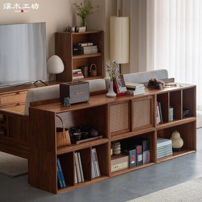 溪木工坊实木矮书柜组合柜新中式客厅卧室储物柜隔断柜落地书架