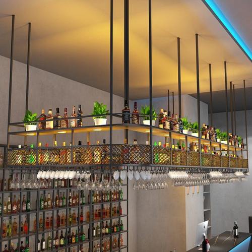 高级感悬挂酒架吧台吊架红酒杯高脚杯倒挂酒杯架顶端吊柜酒吧酒柜