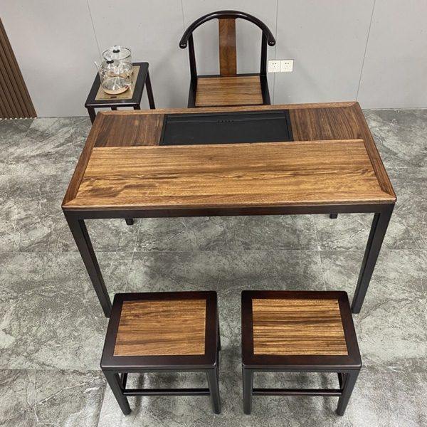 新中式阳台茶桌2024新款小型家用茶台乌金木实木茶桌椅组合泡茶桌