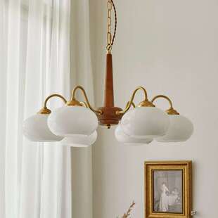 日式 原木风餐厅柿子灯胡桃木复古客厅吊灯中古吊灯vintage卧室灯