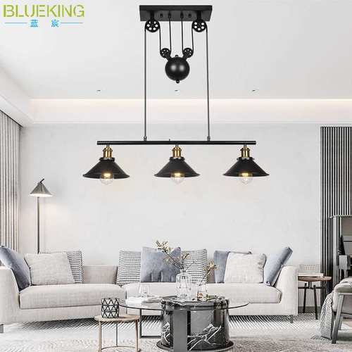 美式复古升降餐厅吊灯客厅创意照明灯具灯饰中山灯泡螺口 灯lamp