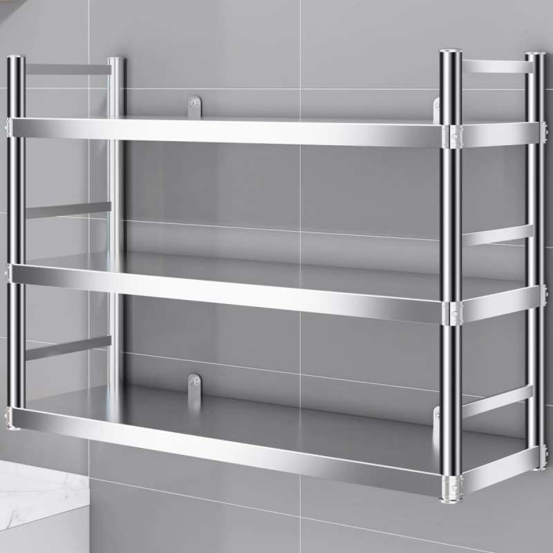 不锈钢吊架带围栏厨房置物架2三层微波炉墙上调味架挂壁式层架子