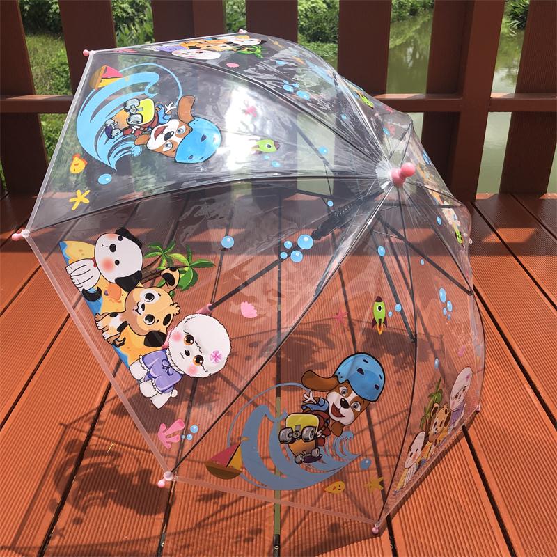 透明儿童雨伞自动长柄小猪卡通工程车男女恐龙小孩幼儿园公主小伞