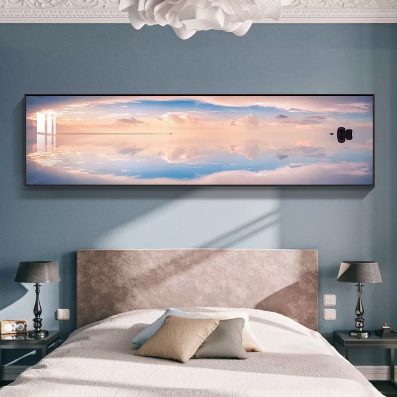 现代简约卧室装饰画主卧温馨床头挂画大气海景横幅壁画抽象客厅画