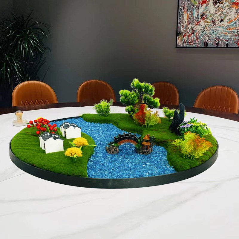 圆桌中间高档创意艺术装饰高端永生餐厅仿真假花转盘摆花