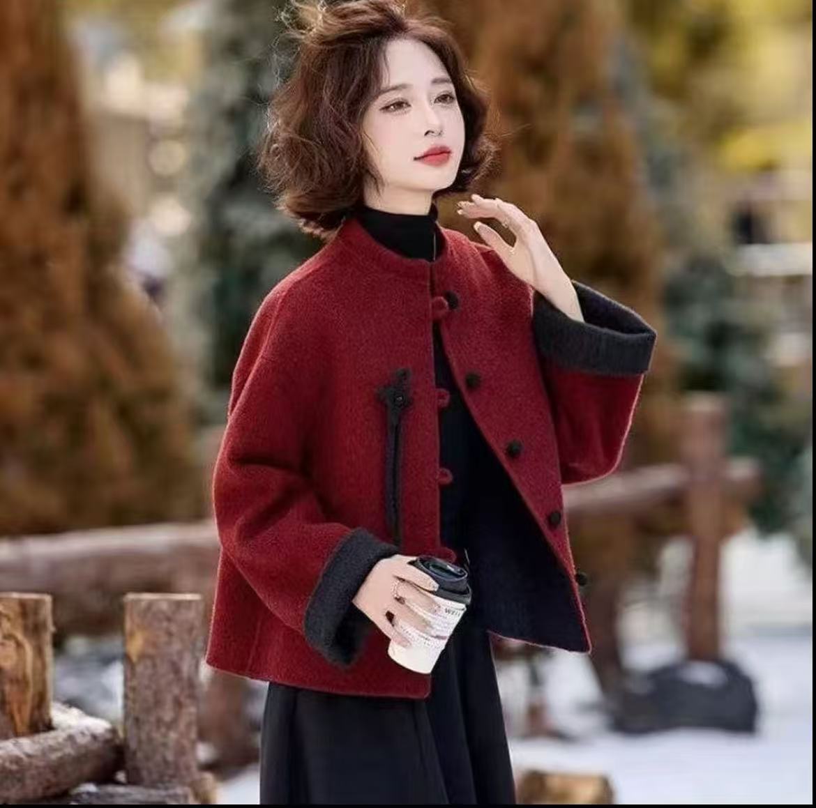 2025秋冬新中式双面拼色羊毛大衣