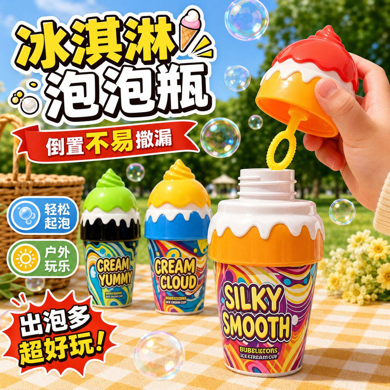 不洒液冰淇淋儿童吹泡泡玩具棒