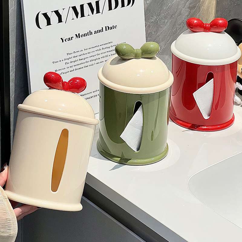 2025感蝴蝶结抽纸桶客厅宿舍高颜值纸巾收纳盒桌面创意卷纸桶