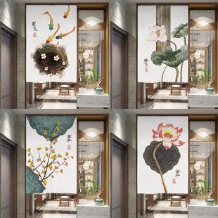 布艺门帘隔断帘家用厨房卧室遮挡布帘子厕所卫生间半帘免打孔 中式